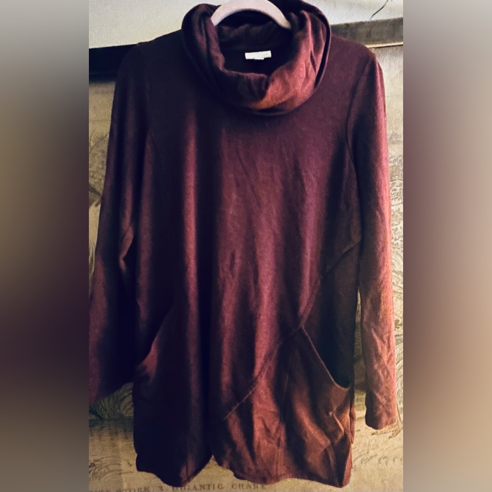 J Jill Pure Jill Burgundy Cowl Neck Tunic Length Top SZ Small Oversized